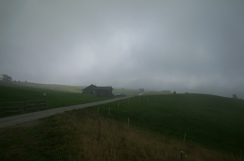 Die Lsener Alm im Vormittagsnebel